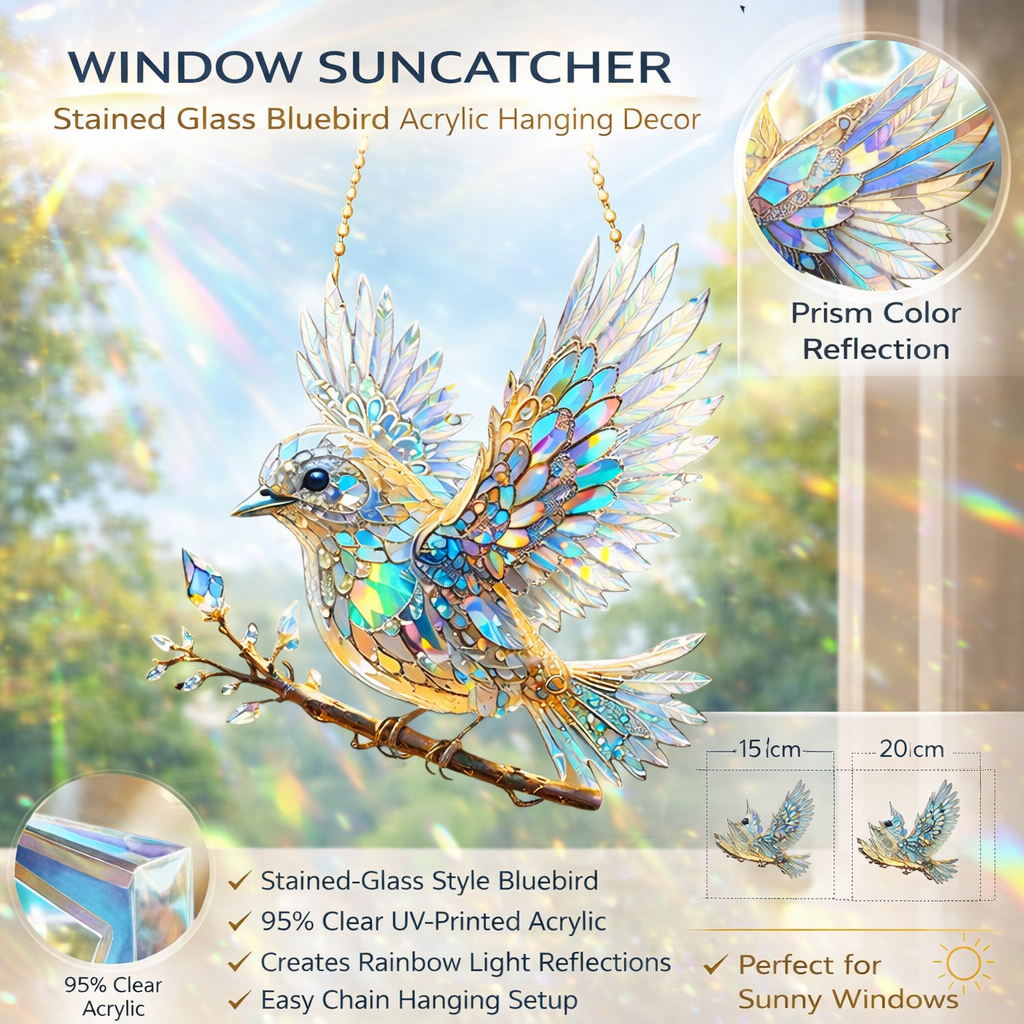Window Suncatcher Stained Glass Bluebird Acrylic Hanging Decor | Meowbutter