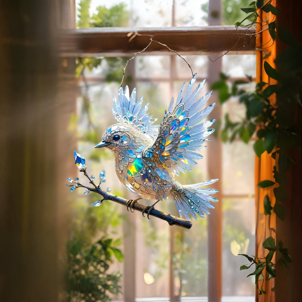 Window Suncatcher Stained Glass Bluebird Acrylic Hanging Decor | Meowbutter
