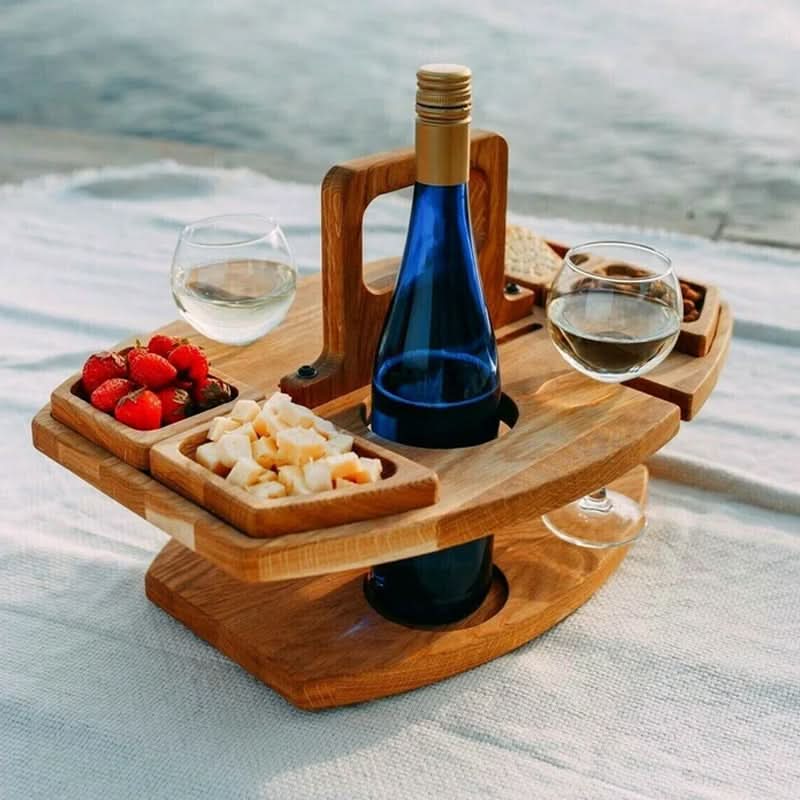 Bærbart træ-sammenklappeligt picnicbord med snackrum | meowbutter