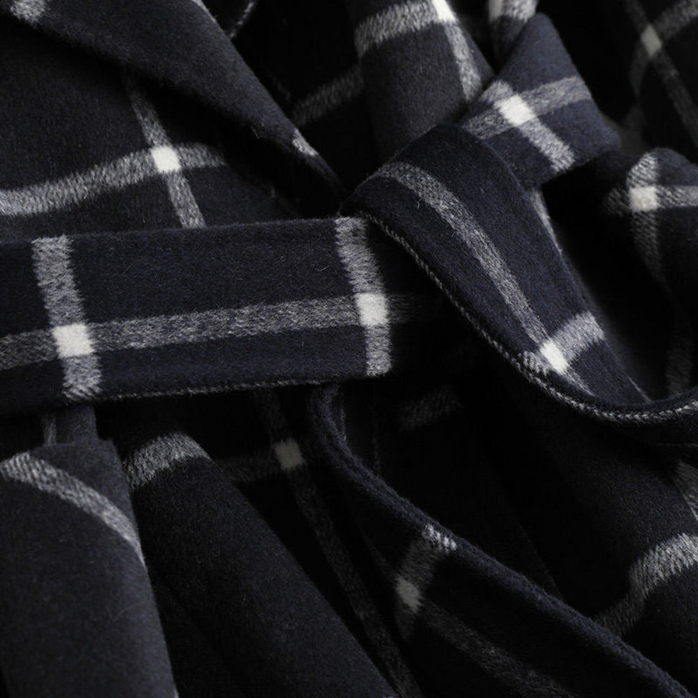 Women's Long Plaid Winter Coat — Traditional Checkered Layout