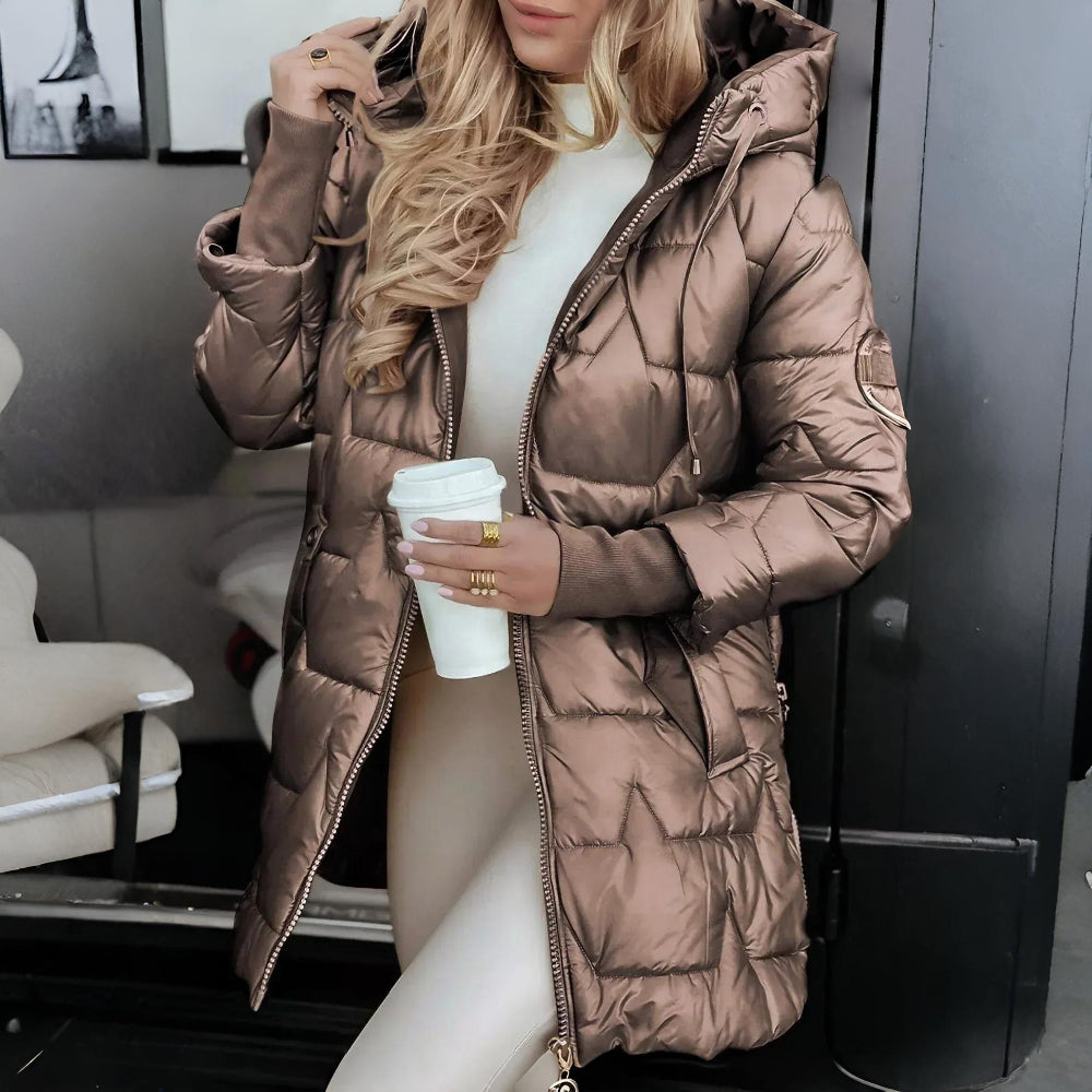 Women’s Quilted Finish Padded Winter Jacket — Hooded Insulated Design