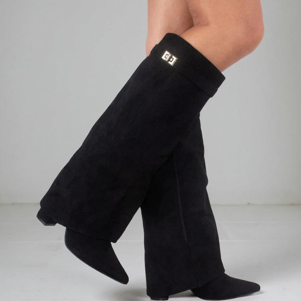 Bottes à bout pointu pour femme, hauteur genou — tige épurée, silhouette structurée