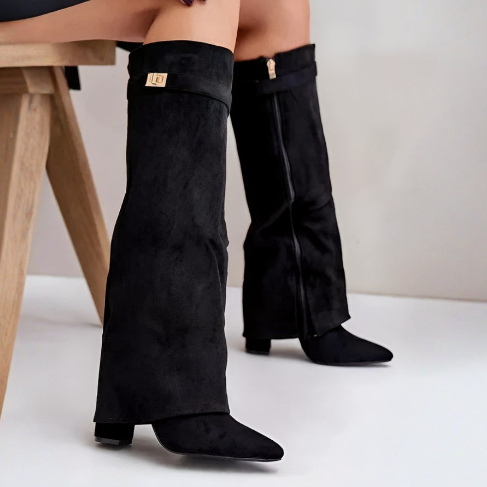 Bottes à bout pointu pour femme, hauteur genou — tige épurée, silhouette structurée
