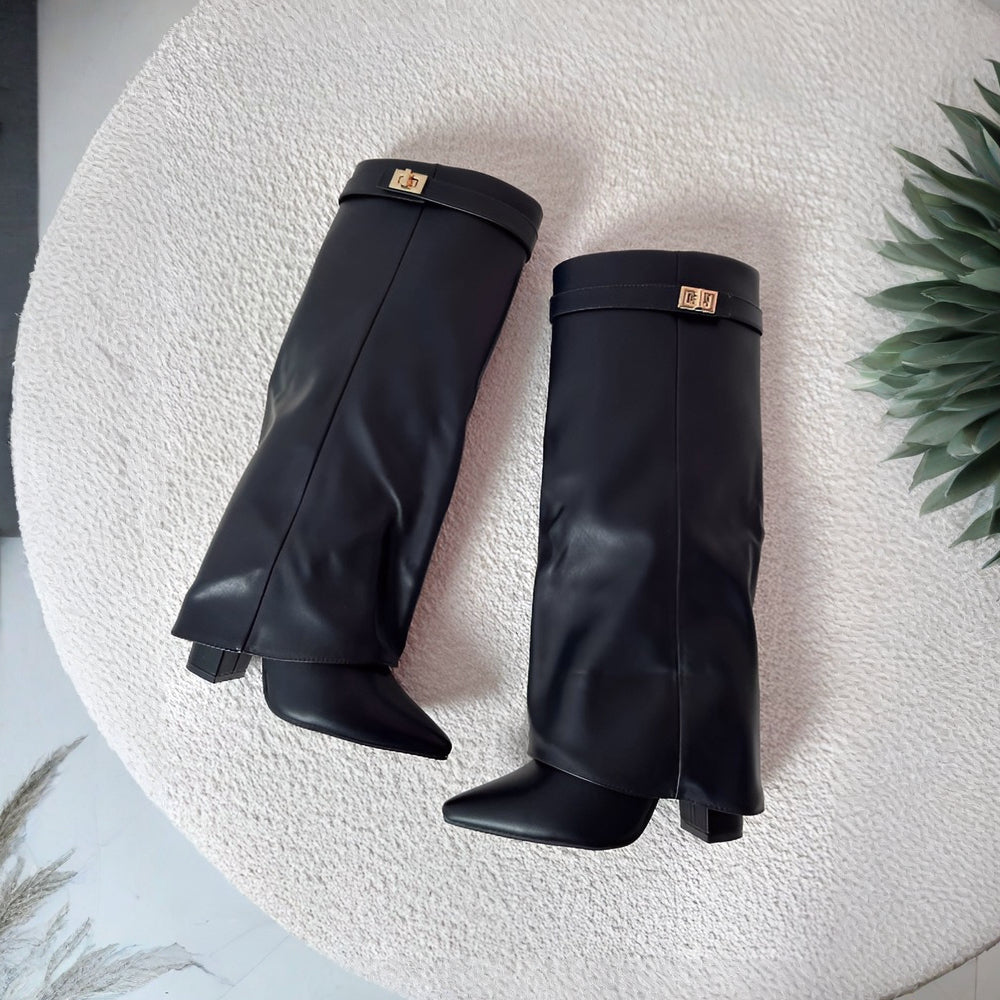 Bottes à bout pointu pour femme, hauteur genou — tige épurée, silhouette structurée