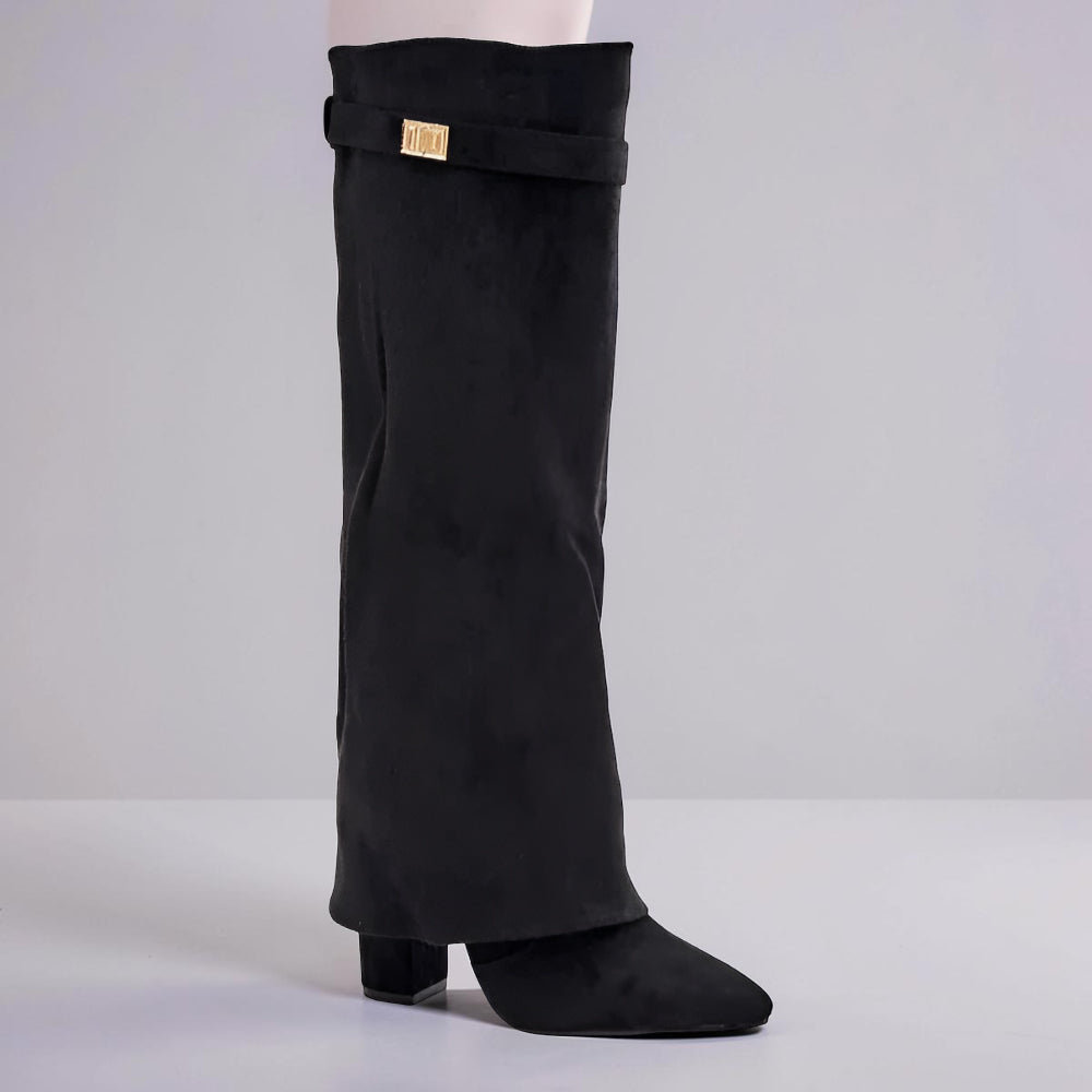 Bottes à bout pointu pour femme, hauteur genou — tige épurée, silhouette structurée