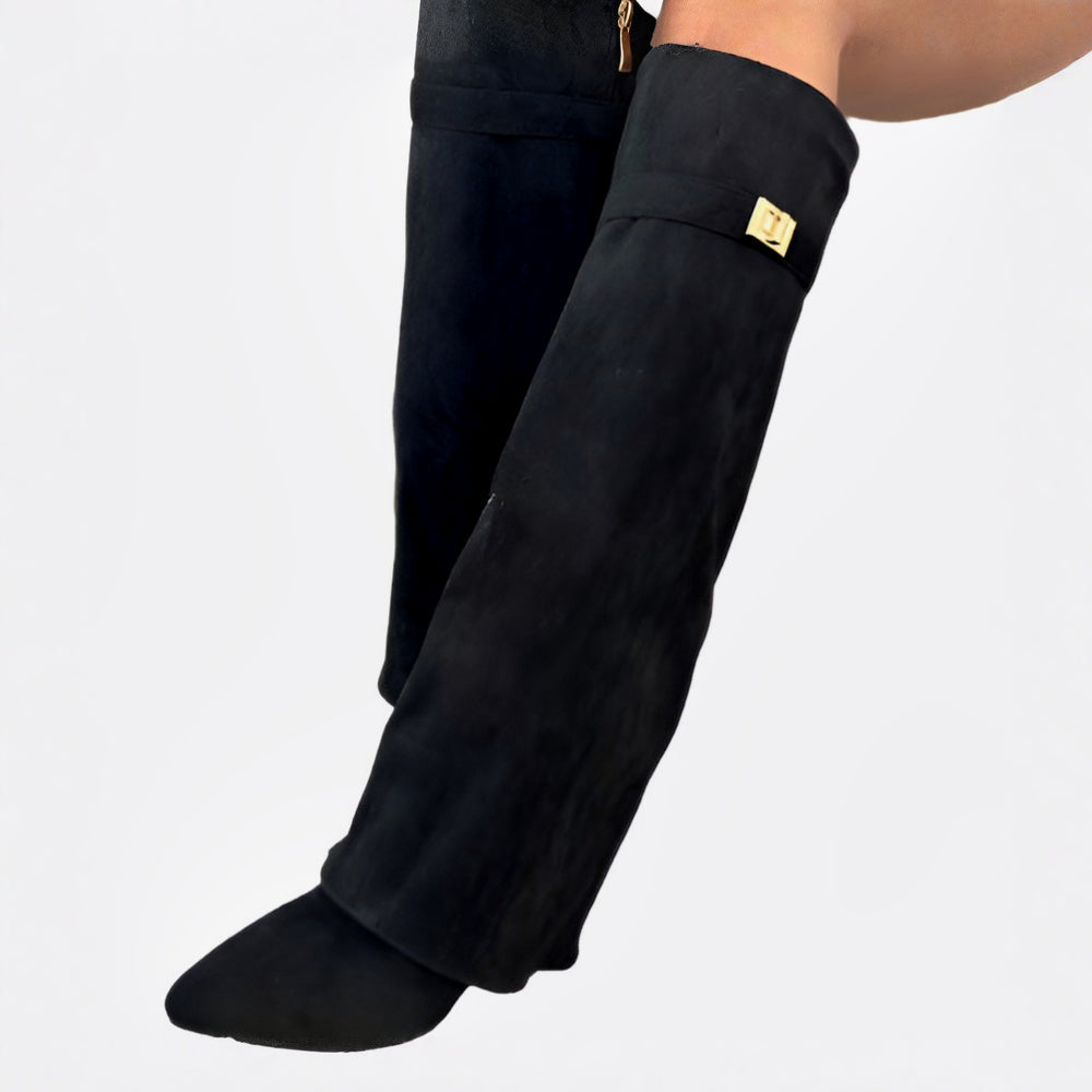 Bottes à bout pointu pour femme, hauteur genou — tige épurée, silhouette structurée