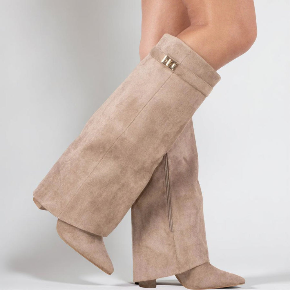 Bottes à bout pointu pour femme, hauteur genou — tige épurée, silhouette structurée