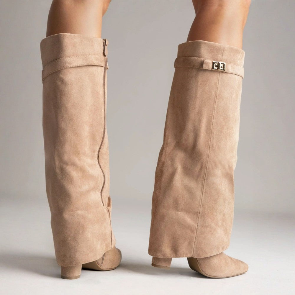 Bottes à bout pointu pour femme, hauteur genou — tige épurée, silhouette structurée