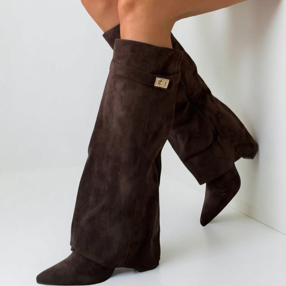 Bottes à bout pointu pour femme, hauteur genou — tige épurée, silhouette structurée