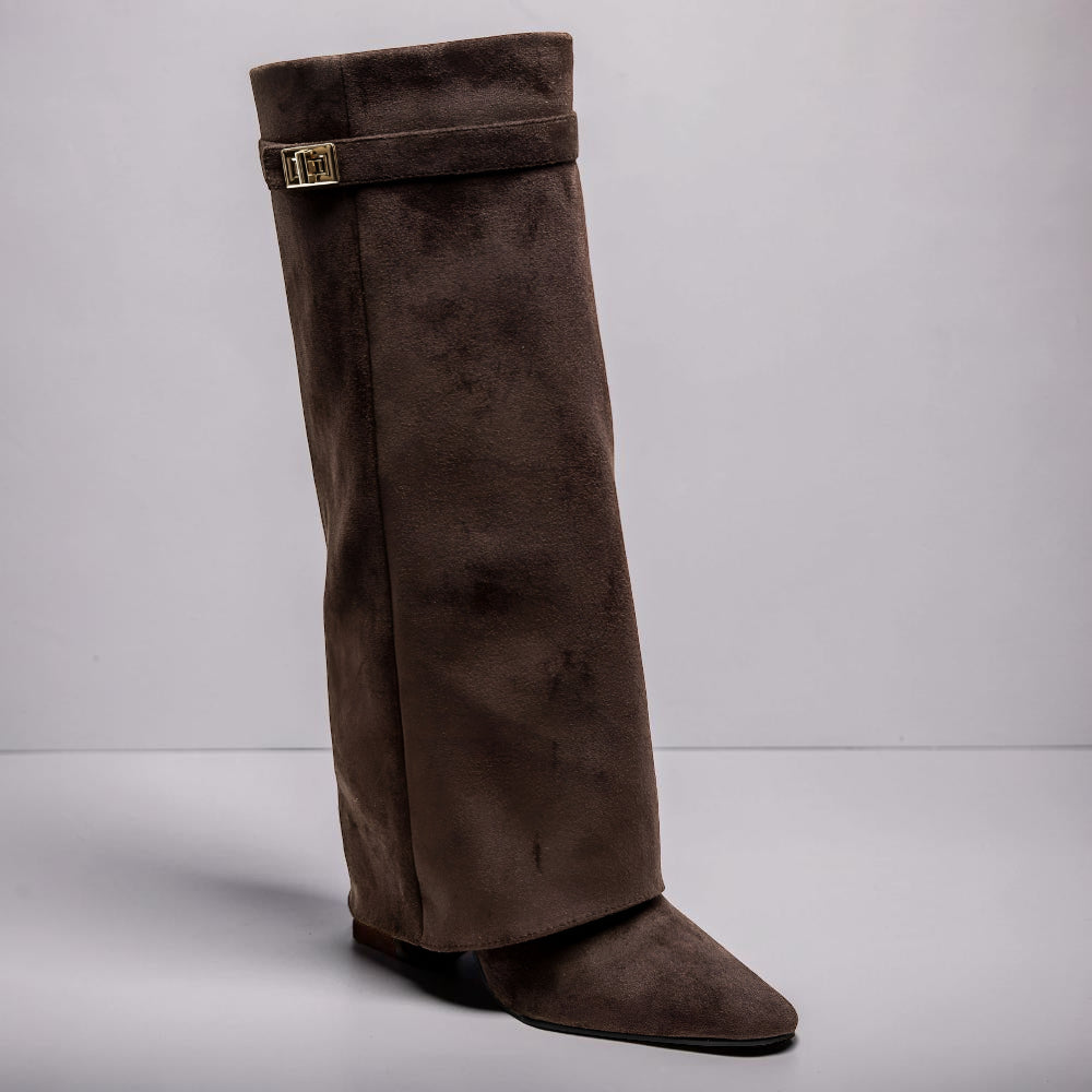 Bottes à bout pointu pour femme, hauteur genou — tige épurée, silhouette structurée