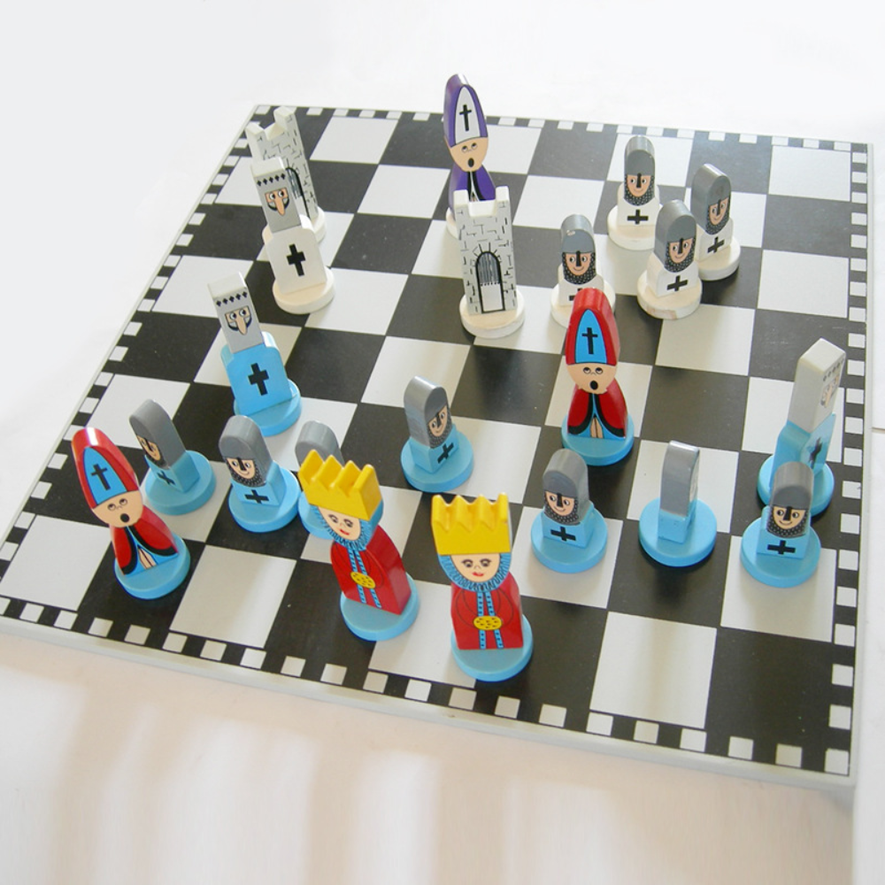 Wooden Cartoon Chess Set — Character-Inspired Figures, Sturdy Strategy Board Game
