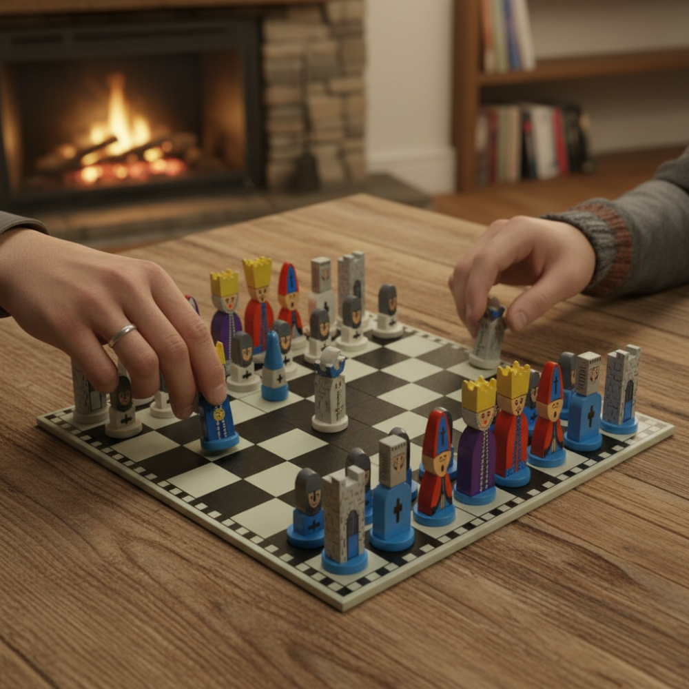 Wooden Cartoon Chess Set — Character-Inspired Figures, Sturdy Strategy Board Game