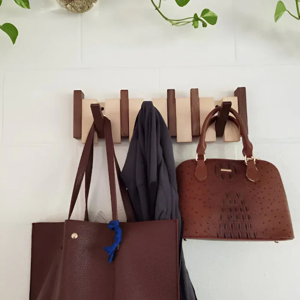 Perchero de pared de madera maciza de haya — Brazos de ganchos desplegables