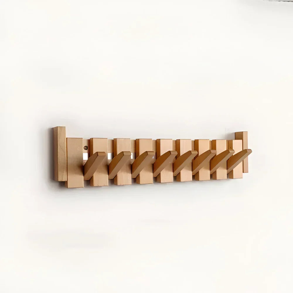 Perchero de pared de madera maciza de haya — Brazos de ganchos desplegables