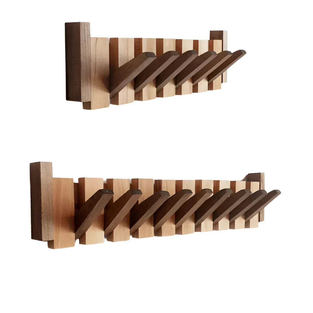 Perchero de pared de madera maciza de haya — Brazos de ganchos desplegables