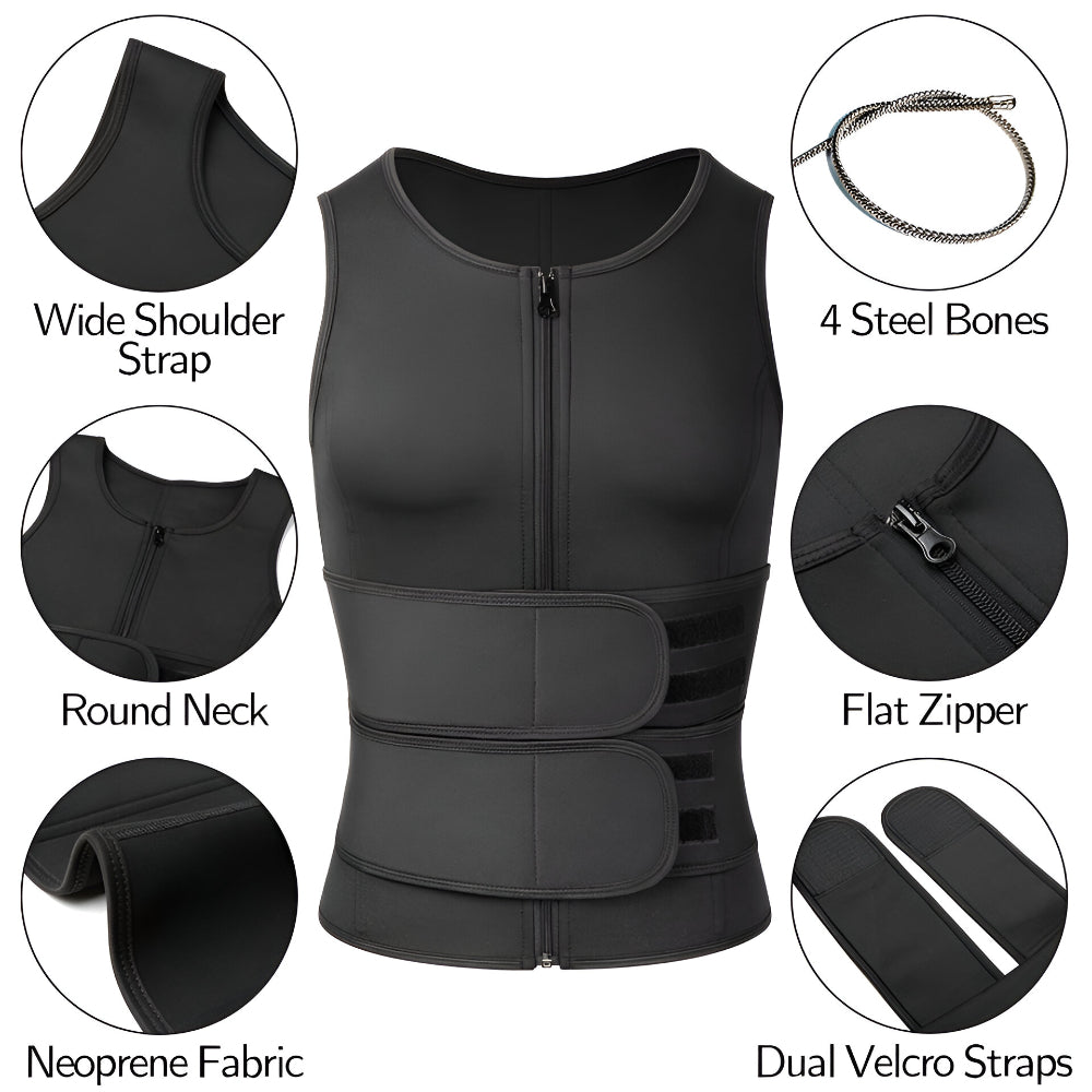 Adjustable Fit Neoprene Workout Vest — Dense Compression Torso Wrap