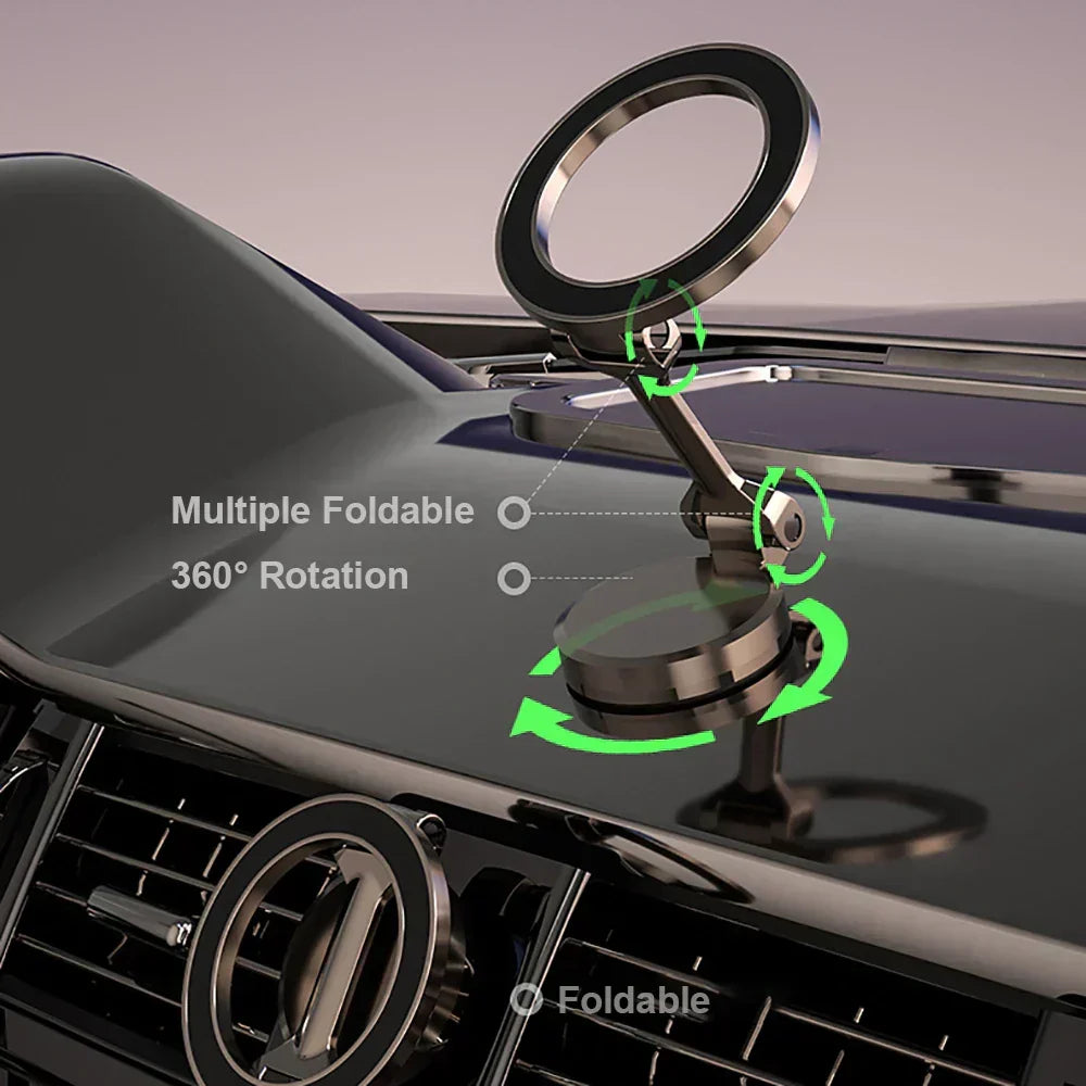 Magnetic Car Phone Holder - 360 Degree Rotating - Foldable - Zinc Alloy & ABS - Universal Fit | meowbutter