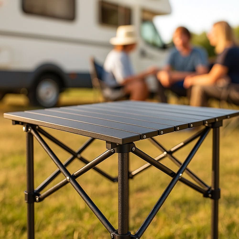 Table de camping pliante - Cadre en X - Surface résistante à la chaleur - Acier au carbone | meowbutter