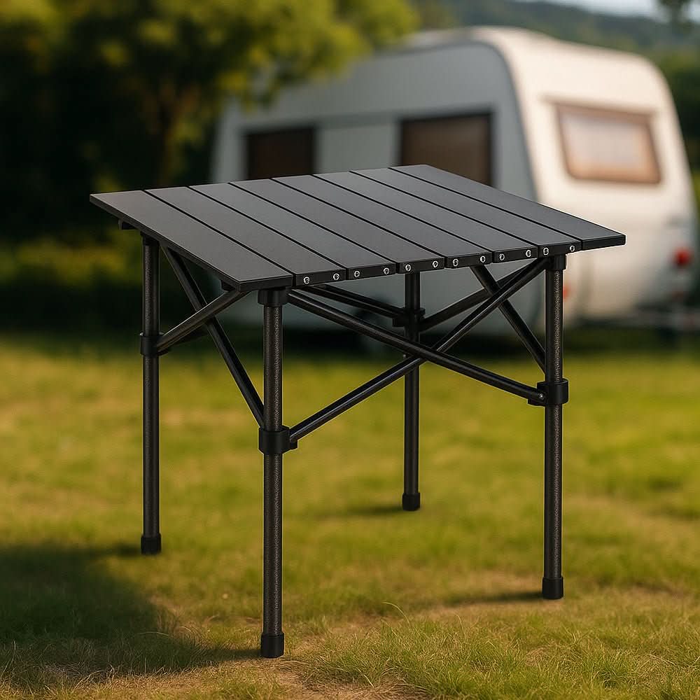 Table de camping pliante - Cadre en X - Surface résistante à la chaleur - Acier au carbone | meowbutter