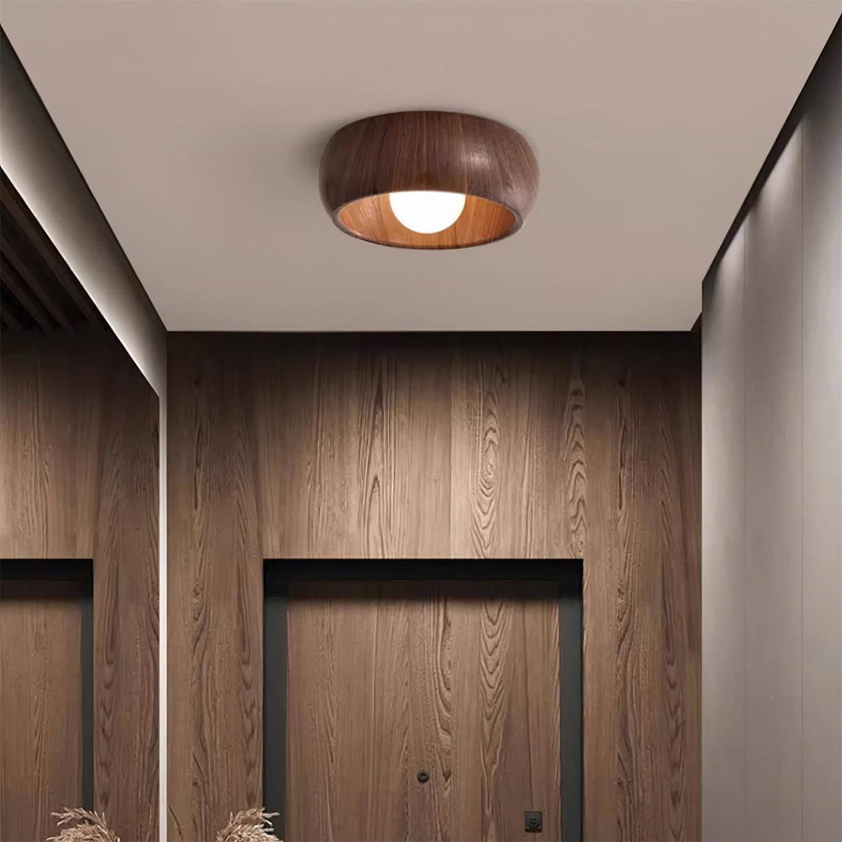 Drewniana lampa sufitowa Albanora — nowoczesna okrągła oprawa LED