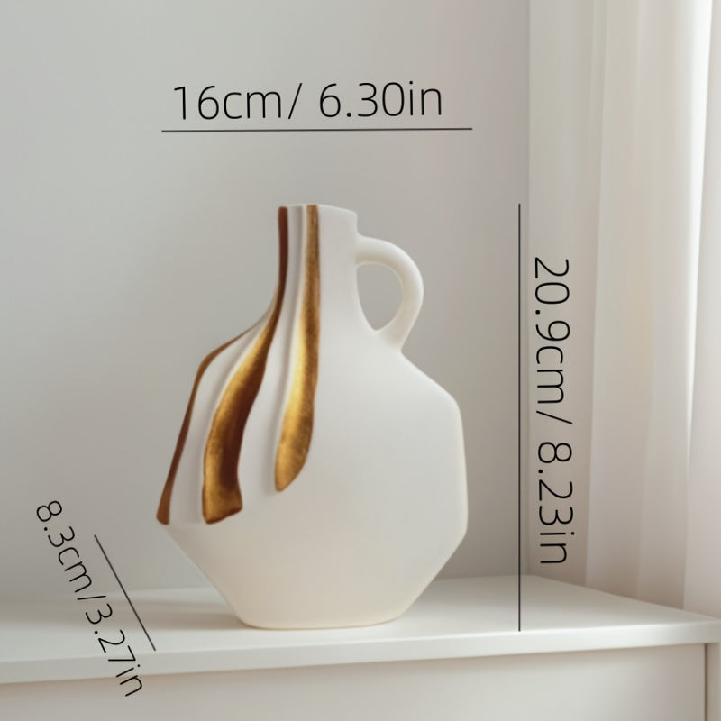 Modern Ceramic Vase | Black & White with Gold Accents – Luxury Tabletop & Mantelpiece Decoration | Meowbutter