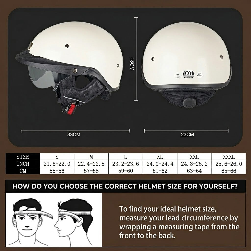 Casco de motocicleta estilo vintage alemán de media cara - Certificado DOT - Meowbutter