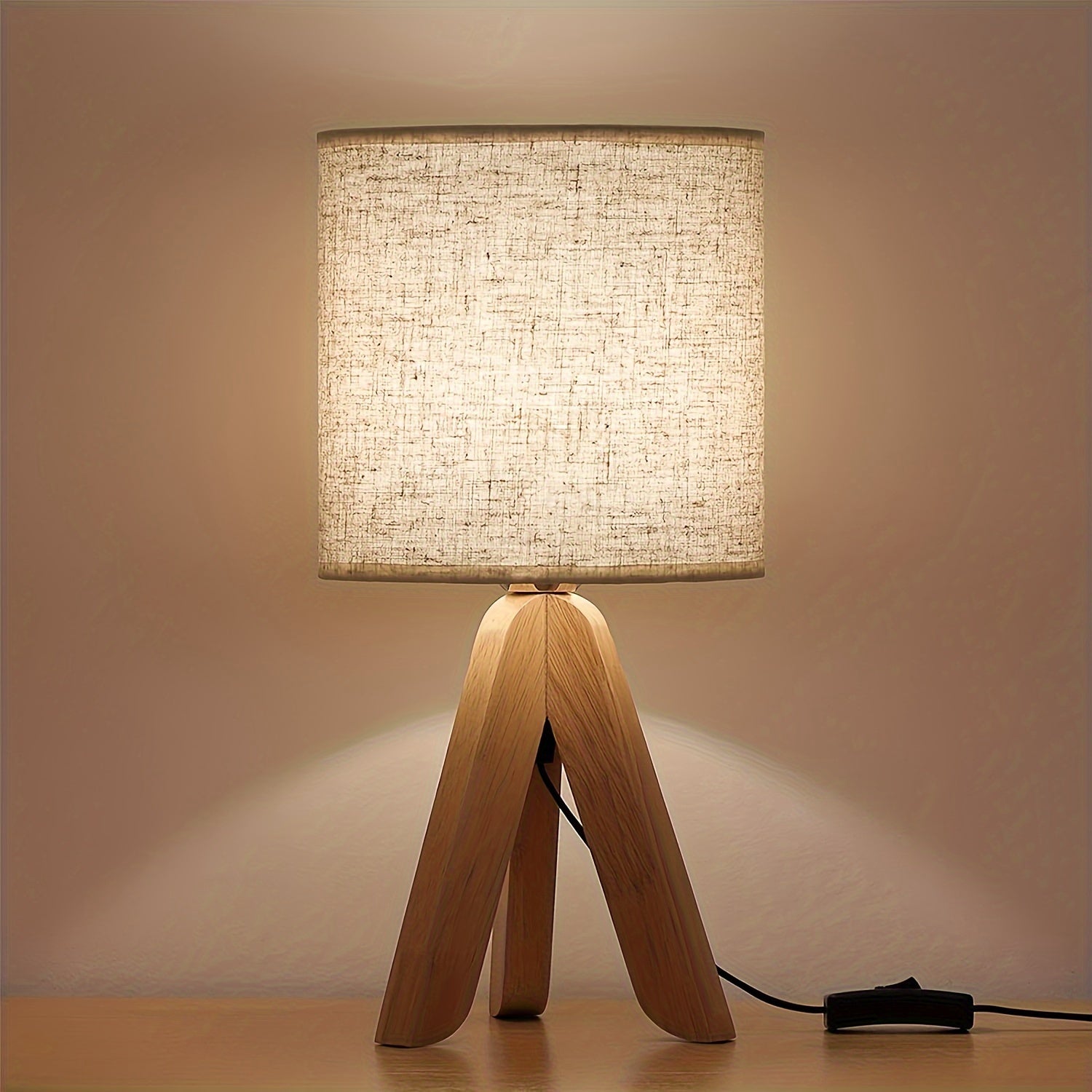 Nordic Wooden Tripod Table Lamp | Fabric Shade | Meowbutter