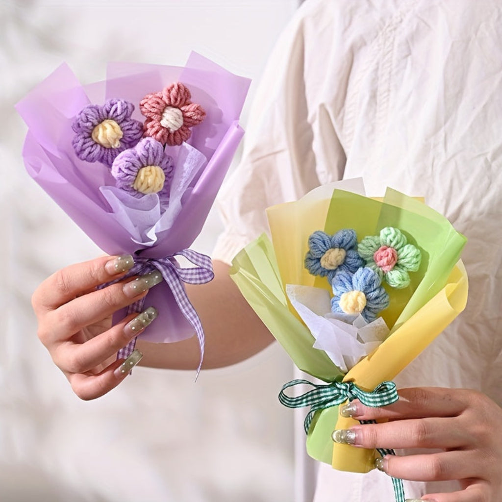 Handmade Mini Wrapped Floral Bouquet — Compact Ribbon-Tied Stems