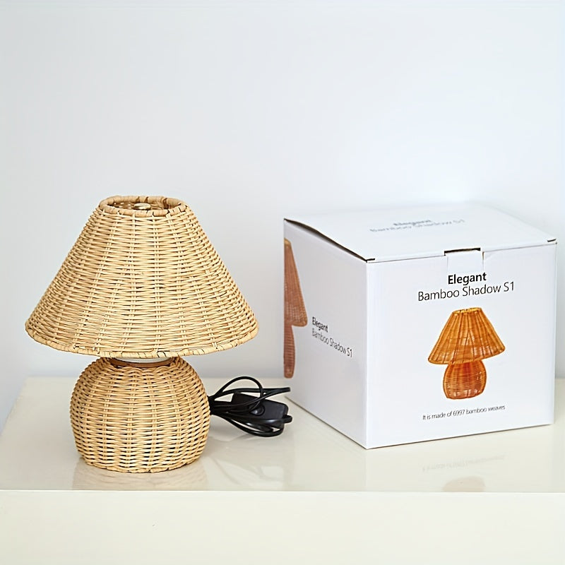 Bamboo Woven Desk Lamp — USB Powered, Cylindrical Shade, Low-Glare Illumination