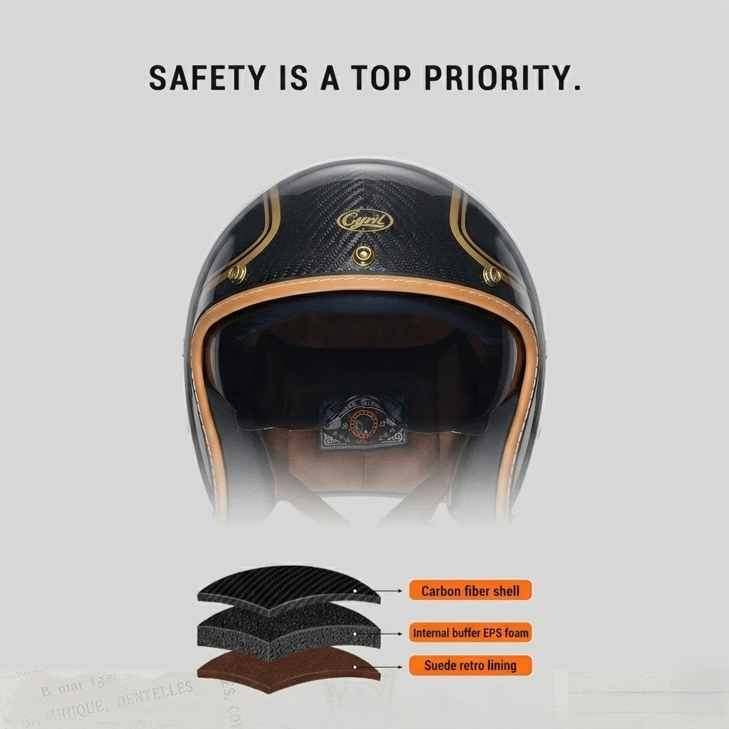 Capacete Retro Aberto em Fibra de Carbono – Certificado DOT - Meowbutter