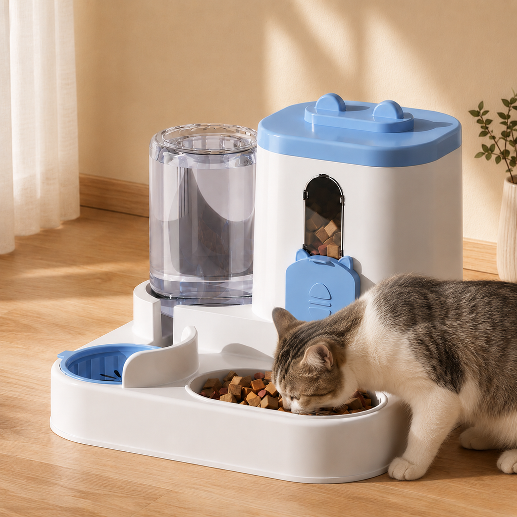 Automatyczny podajnik karmy i poidło dla zwierząt - dla psów i kotów - programowalny design | meowbutter