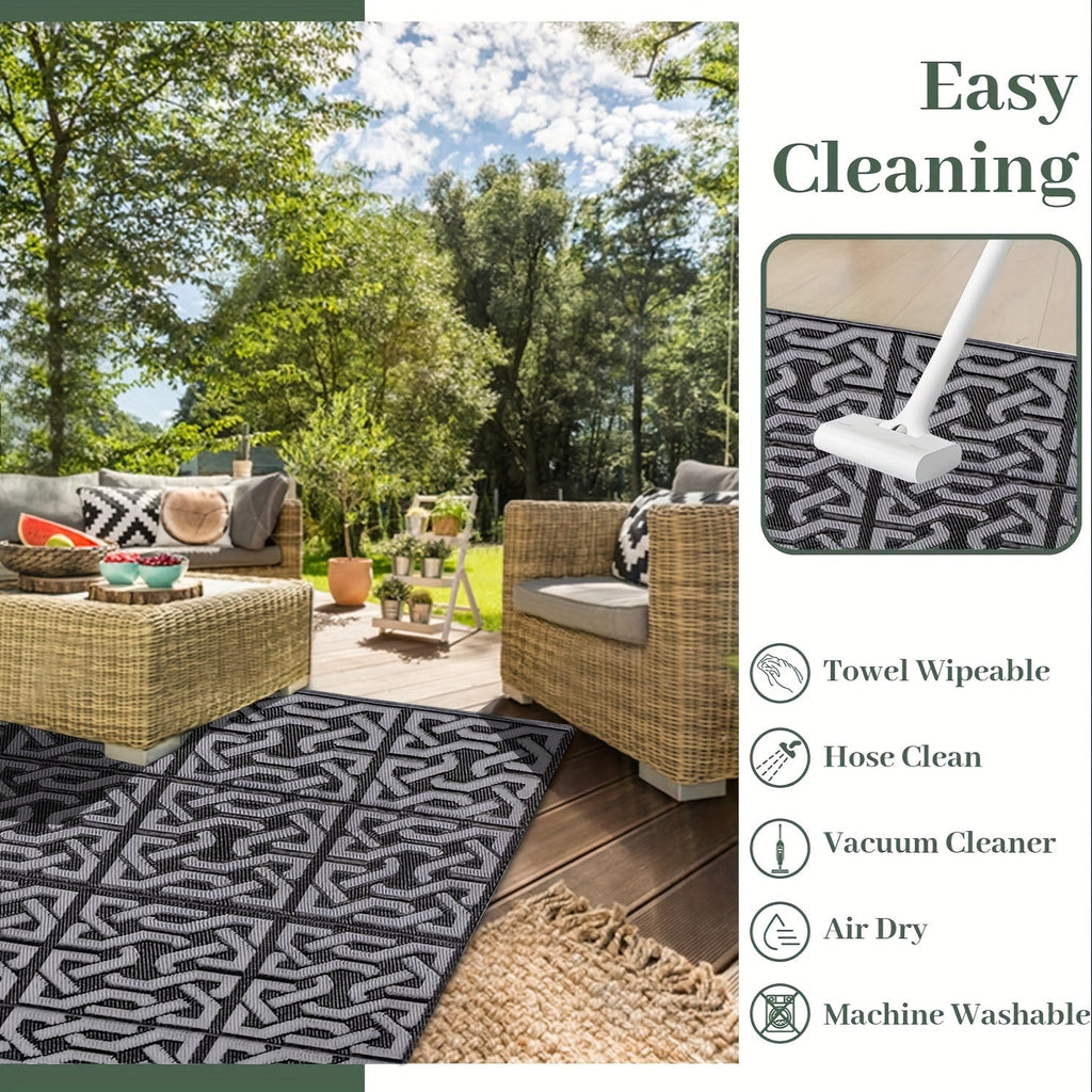 Reversible Outdoor Rug | Black & Grey Modern Patio Mat | Meowbutter