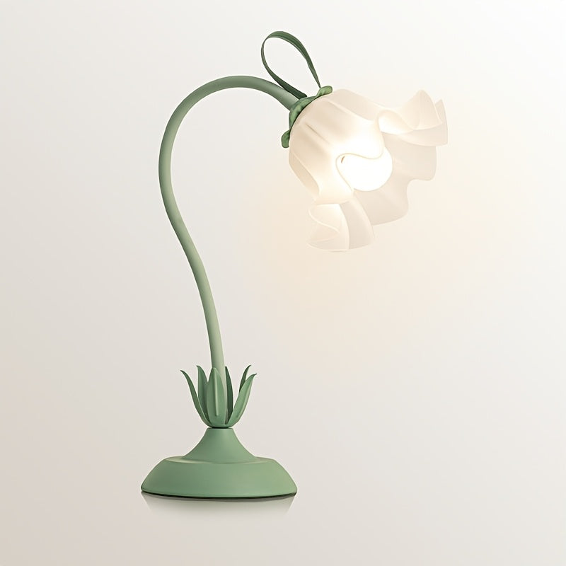 Lampada floreale a fioritura regolabile — alimentata tramite USB, base in ghisa verde, petali in acrilico trasparente