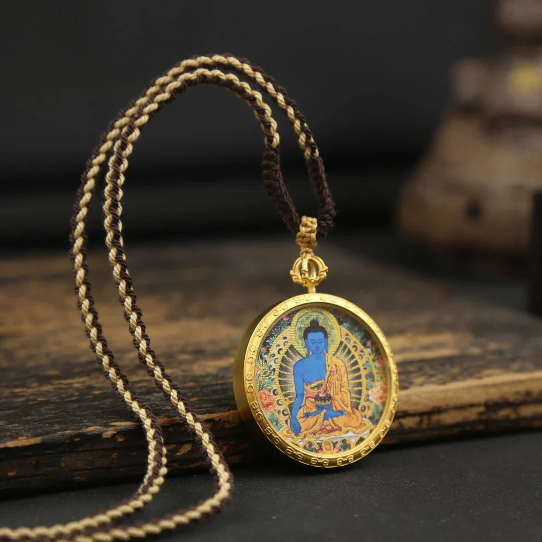 Handcrafted Thangka Necklace With Micro Painted Art Pendant