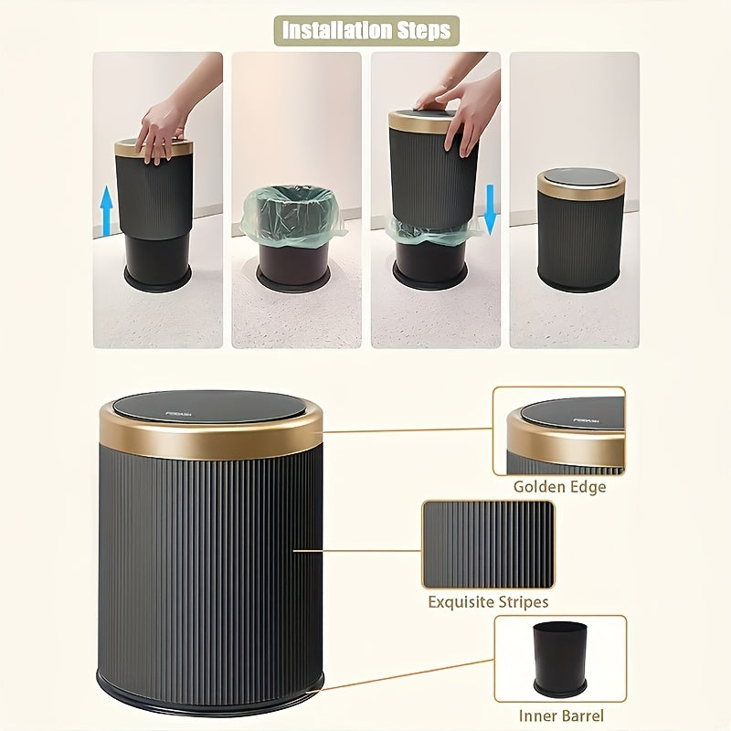 Luxury Oval Trash Can | Press-Top Waste Bin with Dual Inner Bucket | Meowbutter