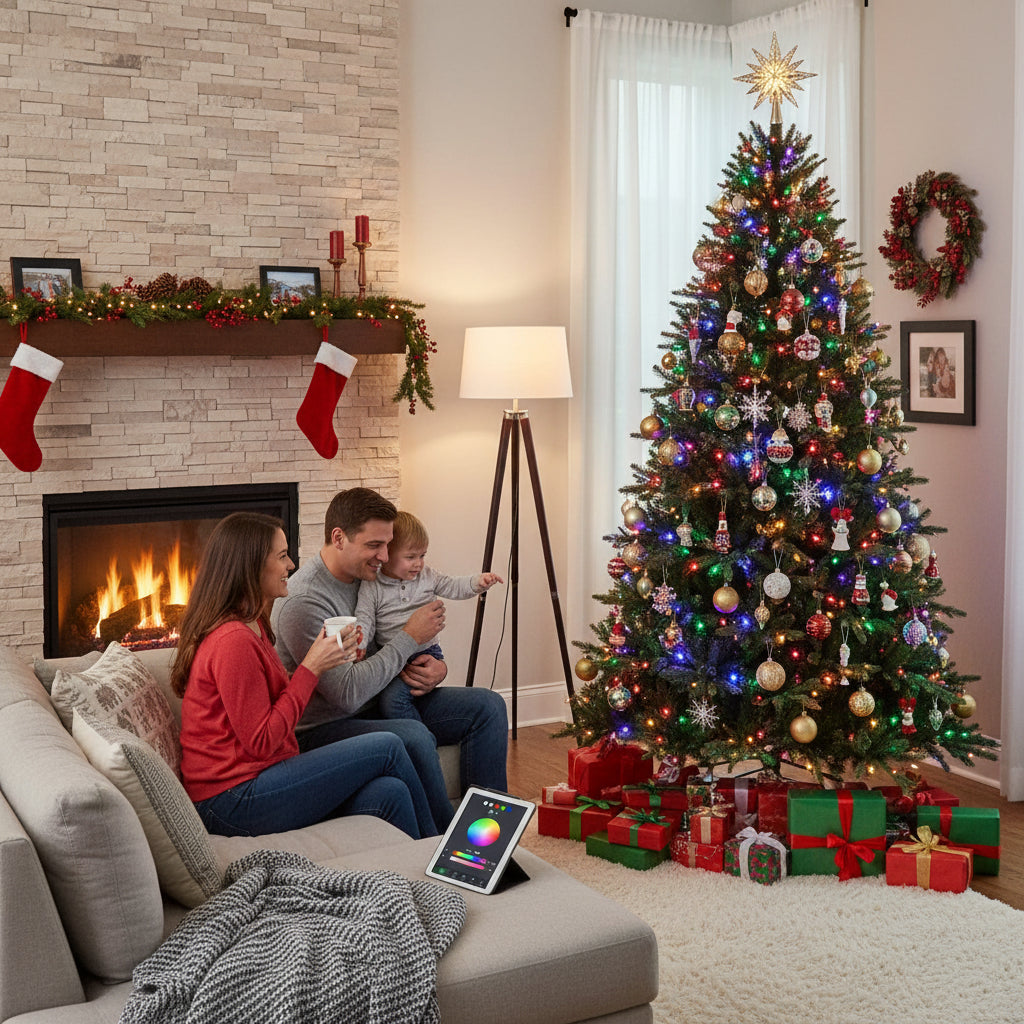 Fully Decorated Artificial Tree — Pre-Lit Christmas Lights, Fold-Flat Frame