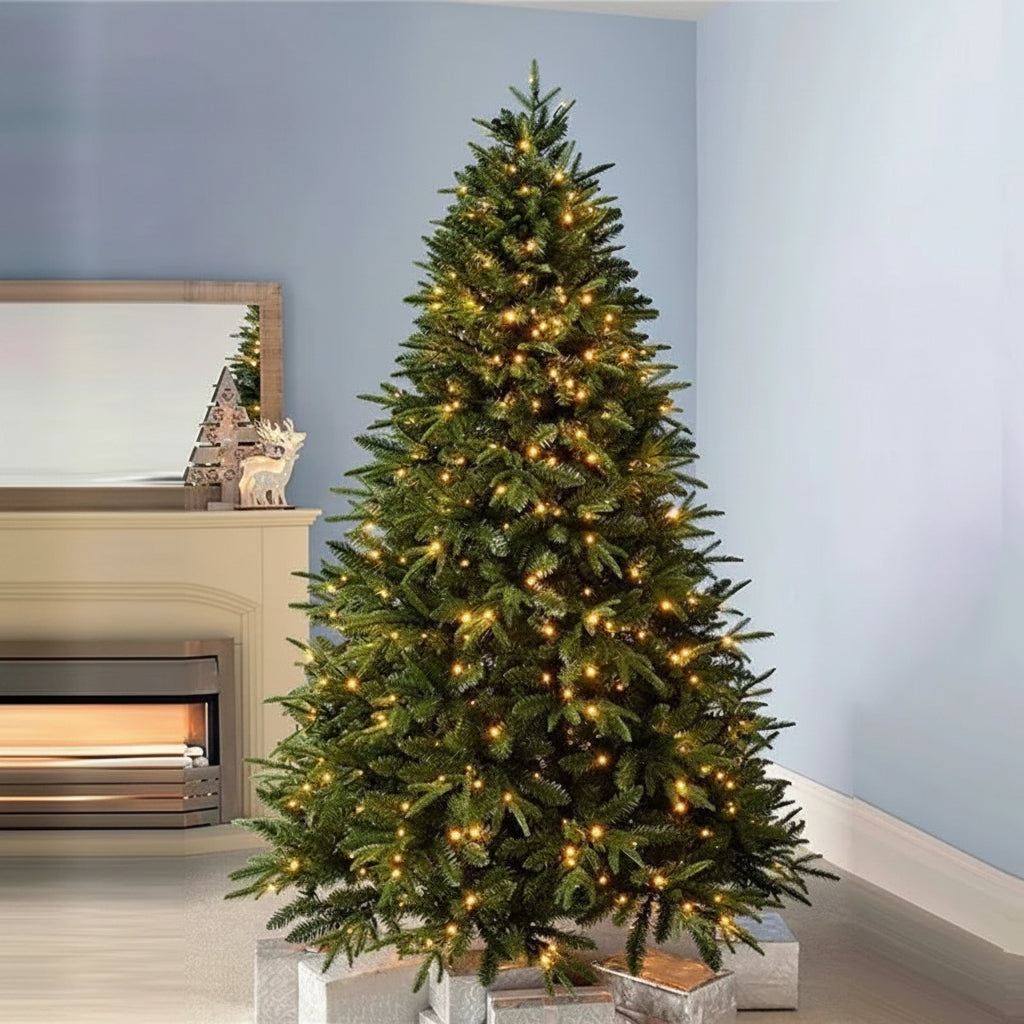 Fully Decorated Artificial Tree — Pre-Lit Christmas Lights, Fold-Flat Frame