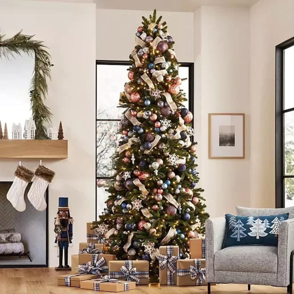 Fully Decorated Artificial Tree — Pre-Lit Christmas Lights, Fold-Flat Frame