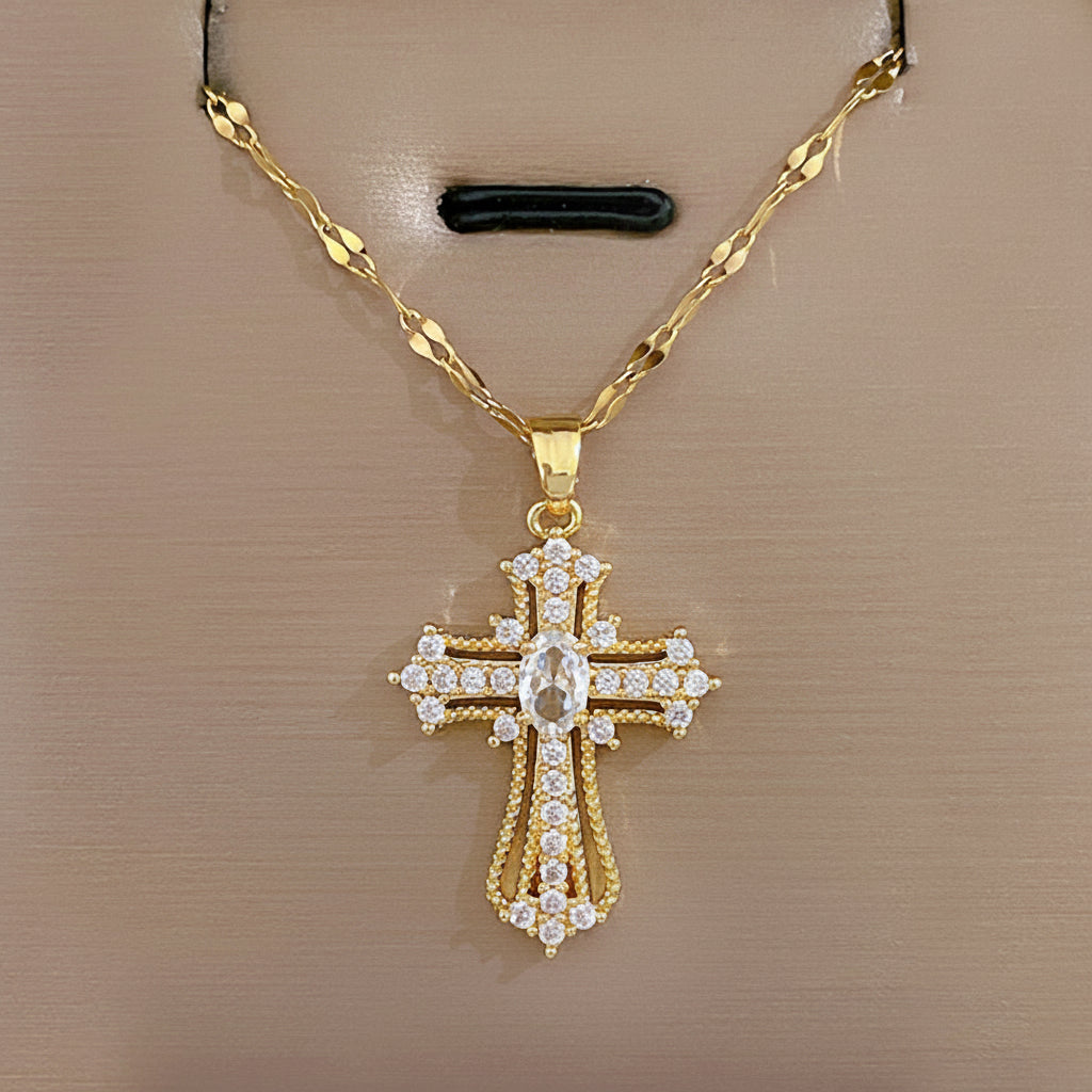 Lightweight Gold Electroplated Cross Pendant Necklace—Low Profile Alloy Base