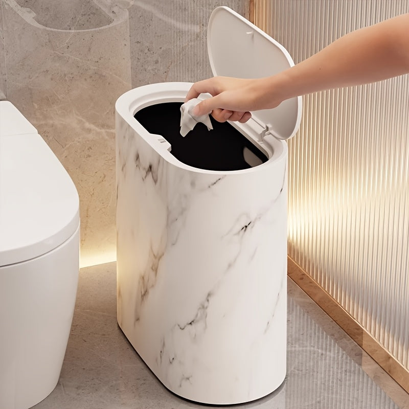 Mülleimer mit Marmoroptik | Moderner Badezimmer- und Küchenbehälter mit Deckel | Meowbutter
