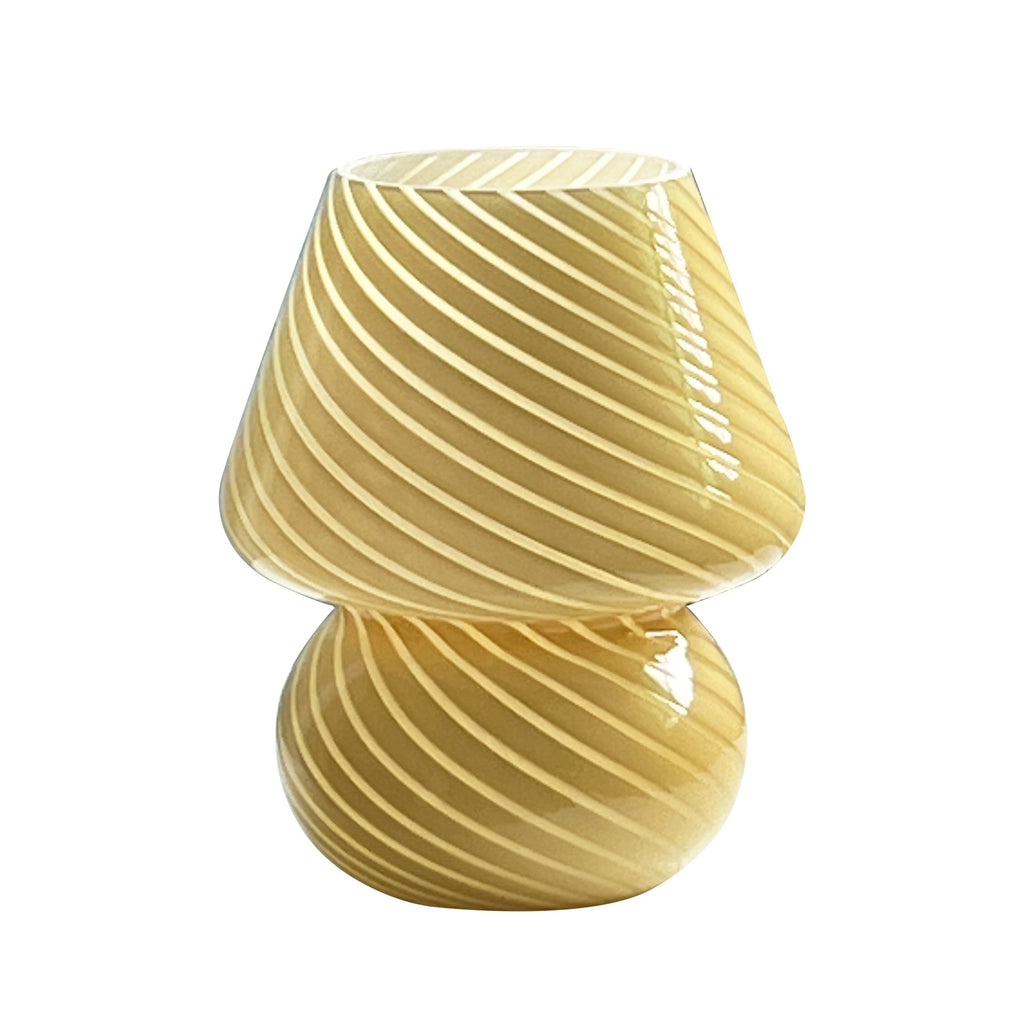 مصباح طاولة زجاجي بتصميم مورانو — تصميم مستوحى من الفطر مع إمكانية تعتيم عبر USB