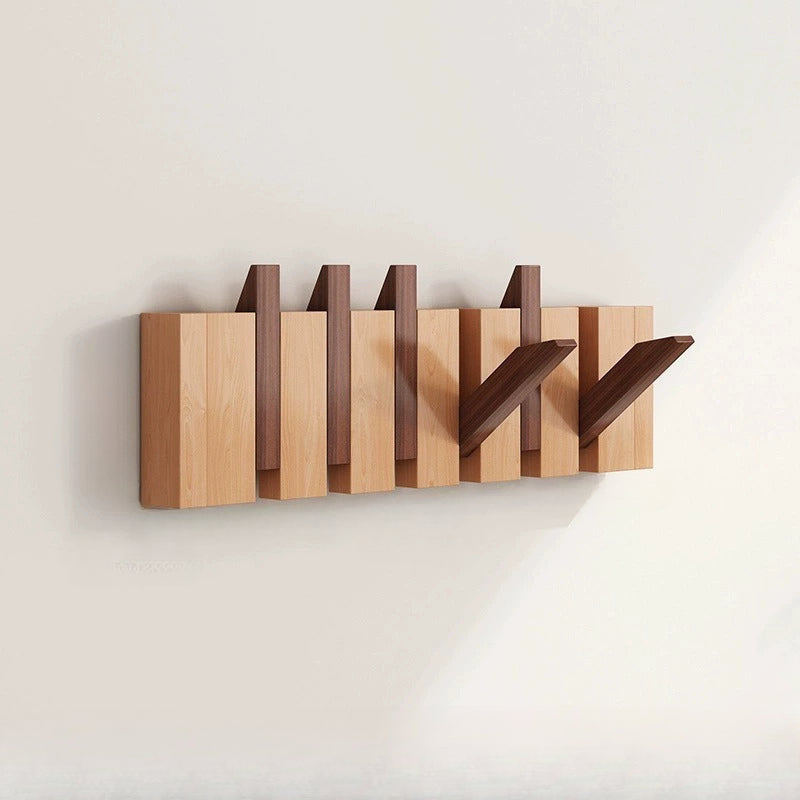 Six Unit Wooden Wall Hooks — Piano Key Fold Out Rack