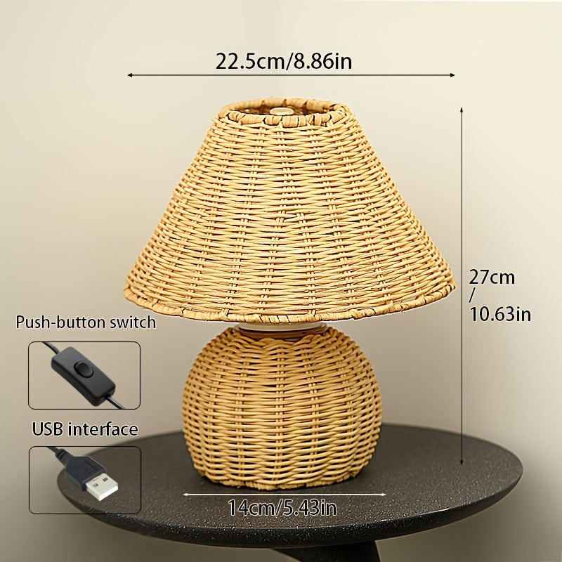 Bamboo Woven Desk Lamp — USB Powered, Cylindrical Shade, Low-Glare Illumination