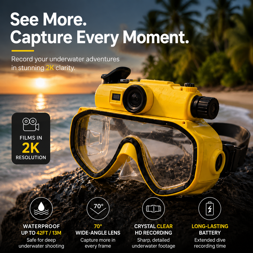 Hands-Free Dive Mask Camera – Capture 2K Underwater Footage While You Explore