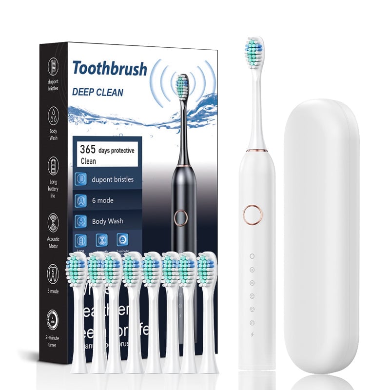 Sonic Electric Toothbrush - 4 Brush Heads & Storage Box - Rechargeable Adult Design | meowbutter