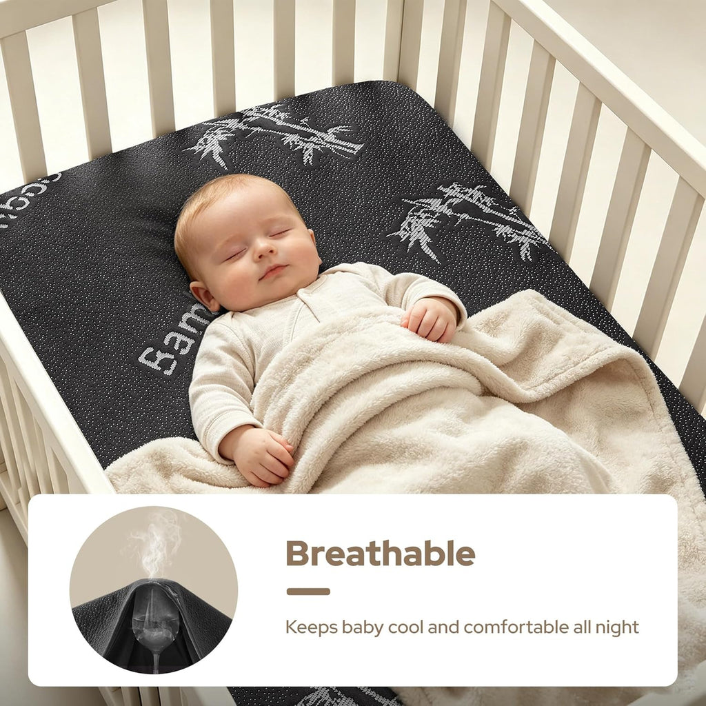 מגן מזרן לעריסה CozyNest עמיד למים — בד אפור רך, הגנה שקטה, רחיץ