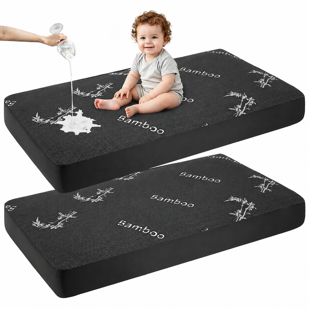 מגן מזרן לעריסה CozyNest עמיד למים — בד אפור רך, הגנה שקטה, רחיץ