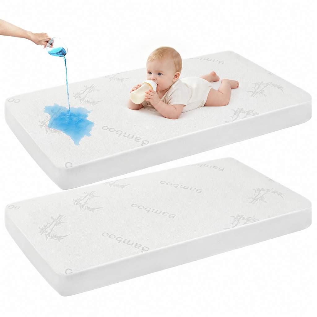 מגן מזרן לעריסה CozyNest עמיד למים — בד אפור רך, הגנה שקטה, רחיץ