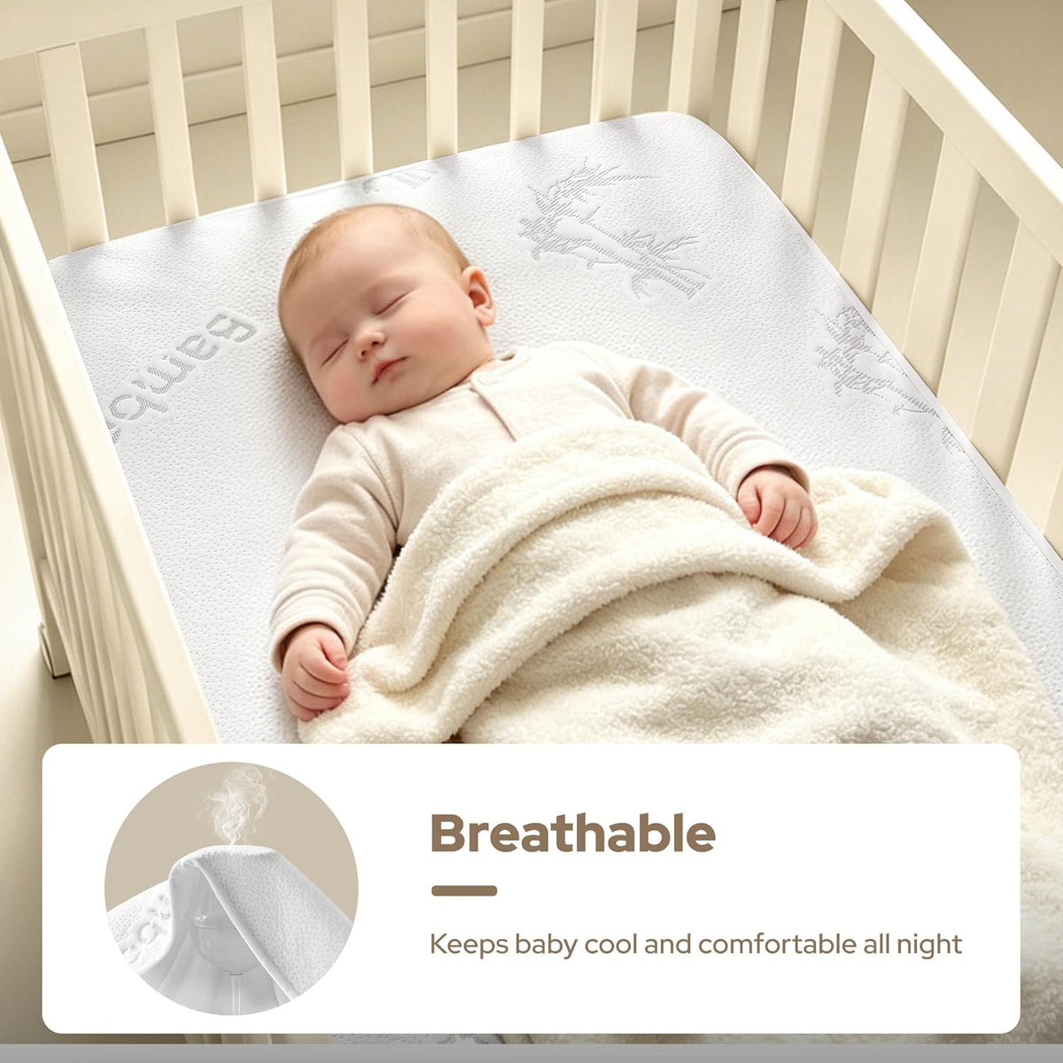 מגן מזרן לעריסה CozyNest עמיד למים — בד אפור רך, הגנה שקטה, רחיץ