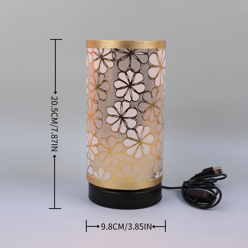 USB Floral Table Lamp — Sunflower Cutout Textile Shade, Warm Ambient Glow